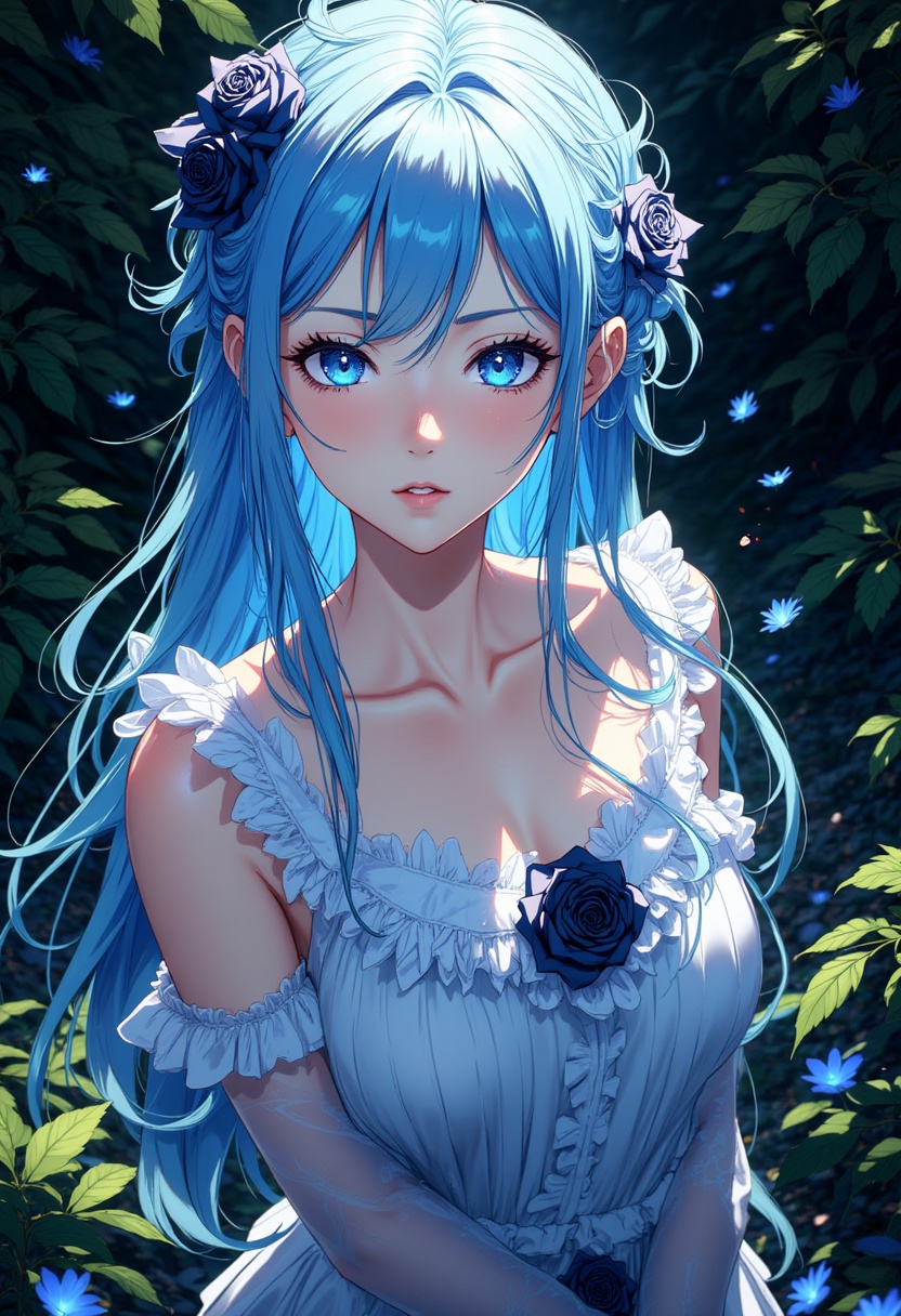 Beautiful girl,  long hairstyle,  blue hair on Tensor.Art