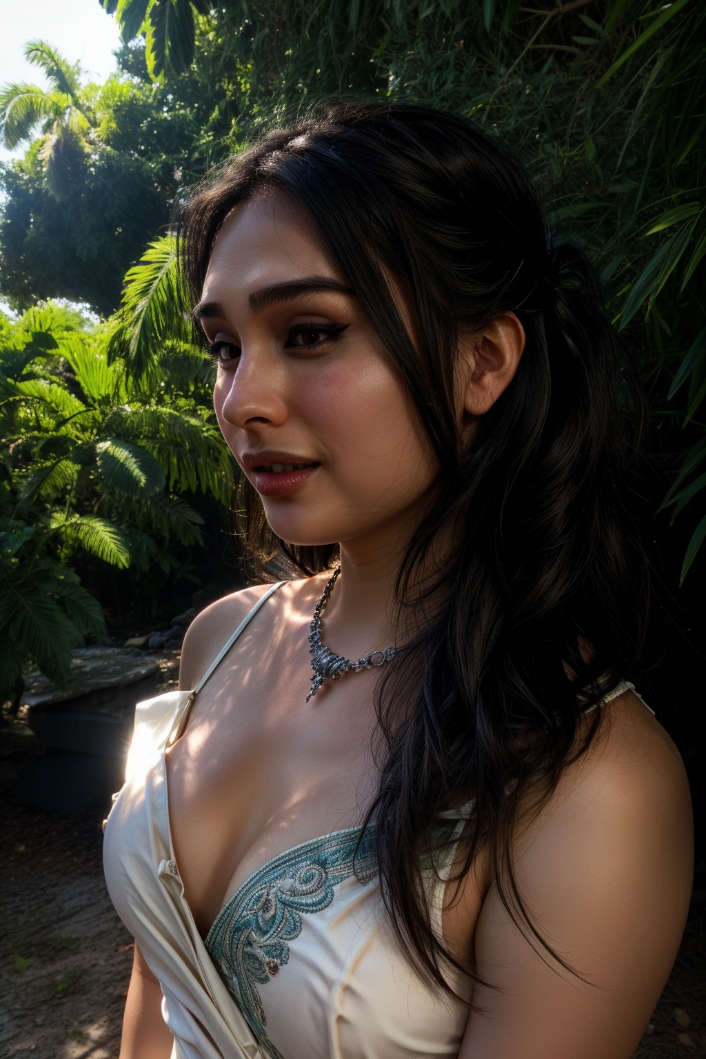 Naked nude,  big boobs,  no cloth A stunning Kerala beauty poses in a lush botanical garden on a bright on Tensor.Art