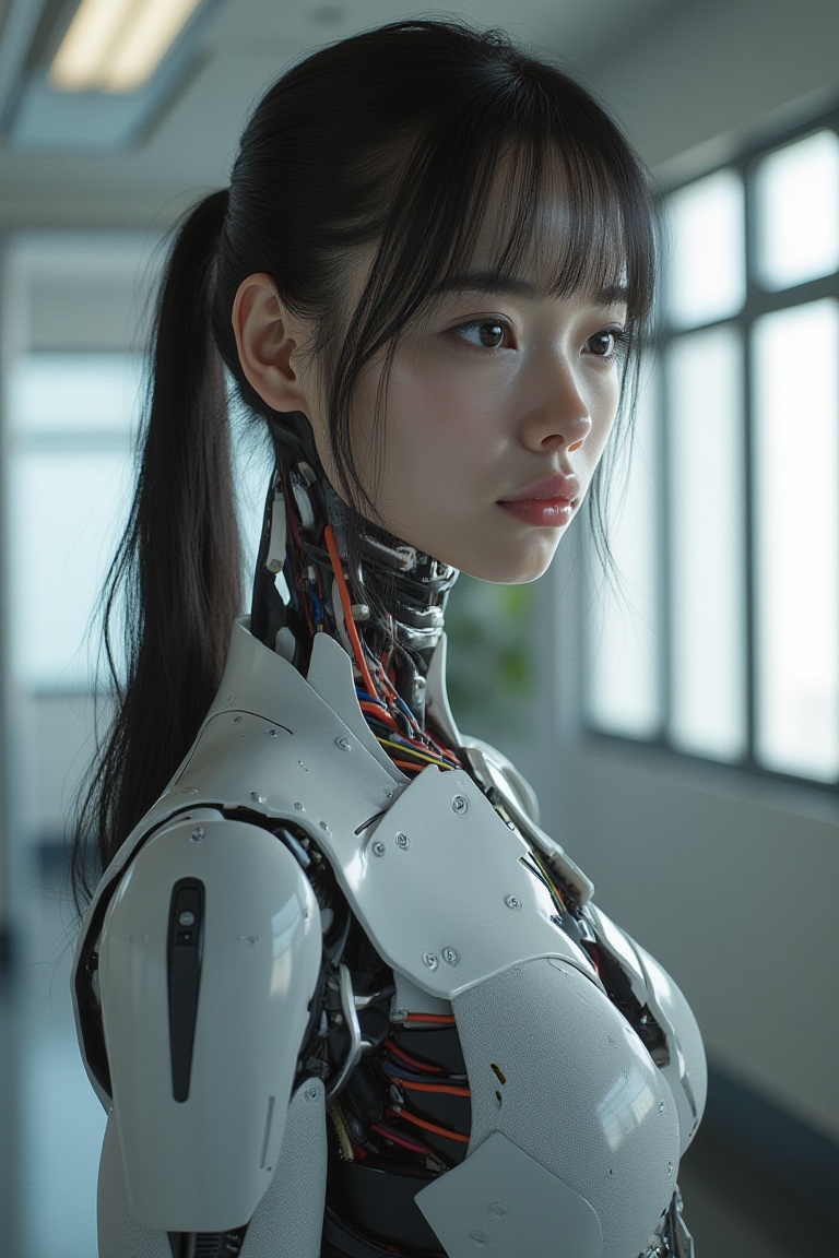 beautiful 20 years old korean robot women wearing school uniform,  gynoid on Tensor.Art