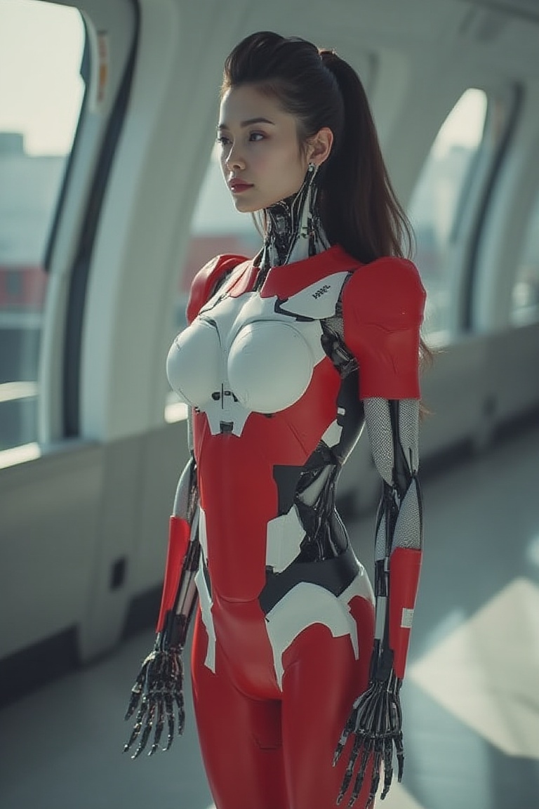 beautiful 20 years old korean robot women wearing flight attendant uniform,  gynoid on Tensor.Art