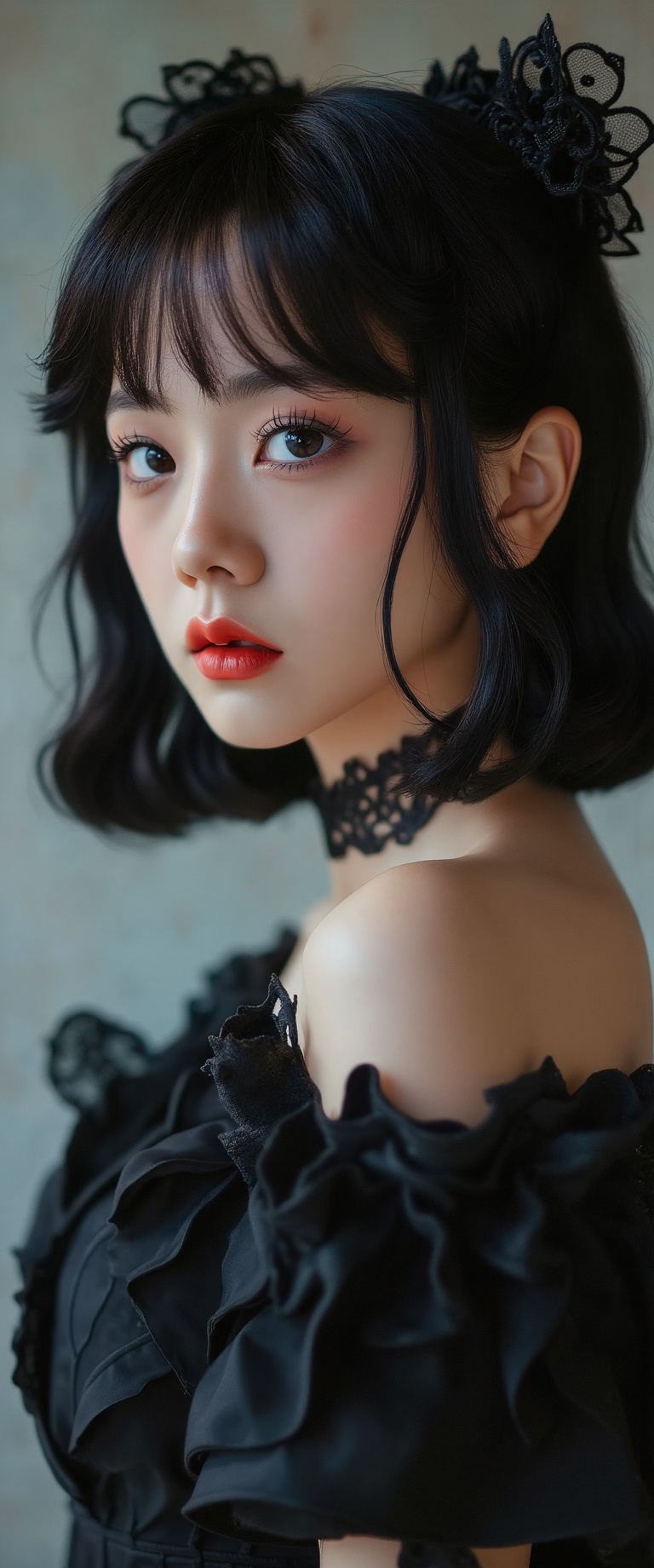 RAW photo,  a candid full body portrait of a beautiful korean girl wearing a gothic dress,  8k uhd on Tensor.Art