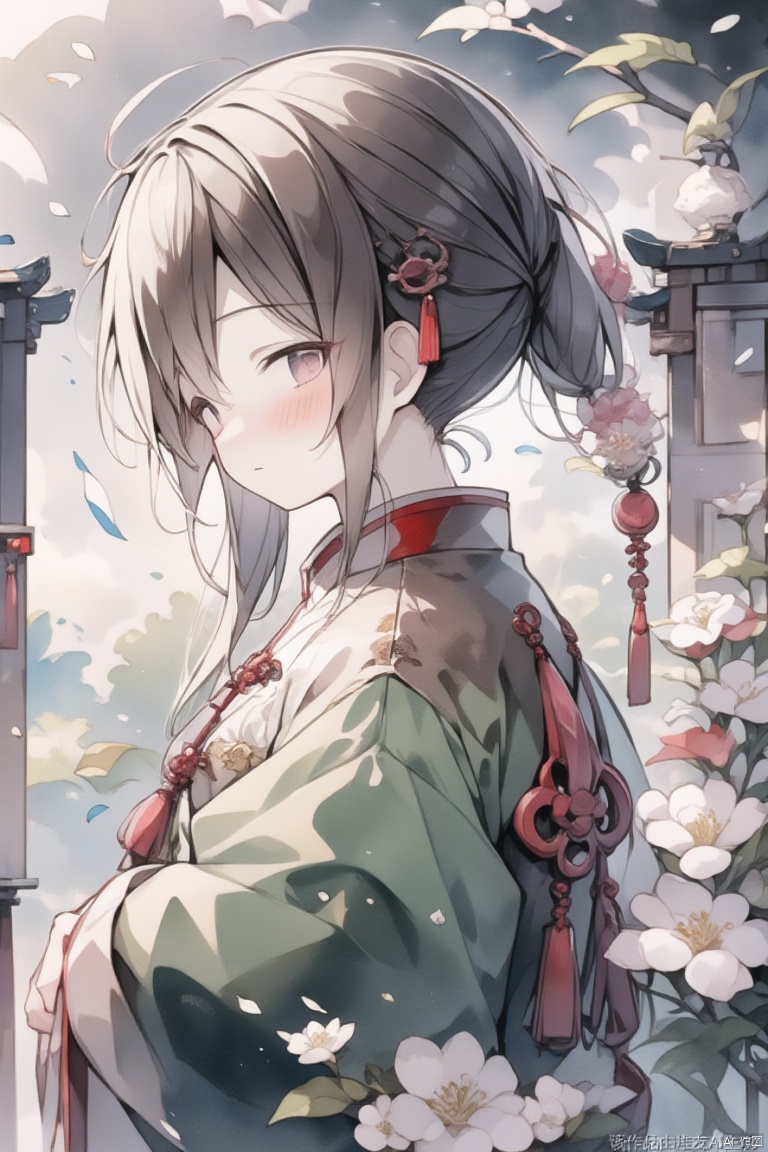 1 girl,Master piece, high quality, cute, happy, flowers, grass, fantasy, Wonderland