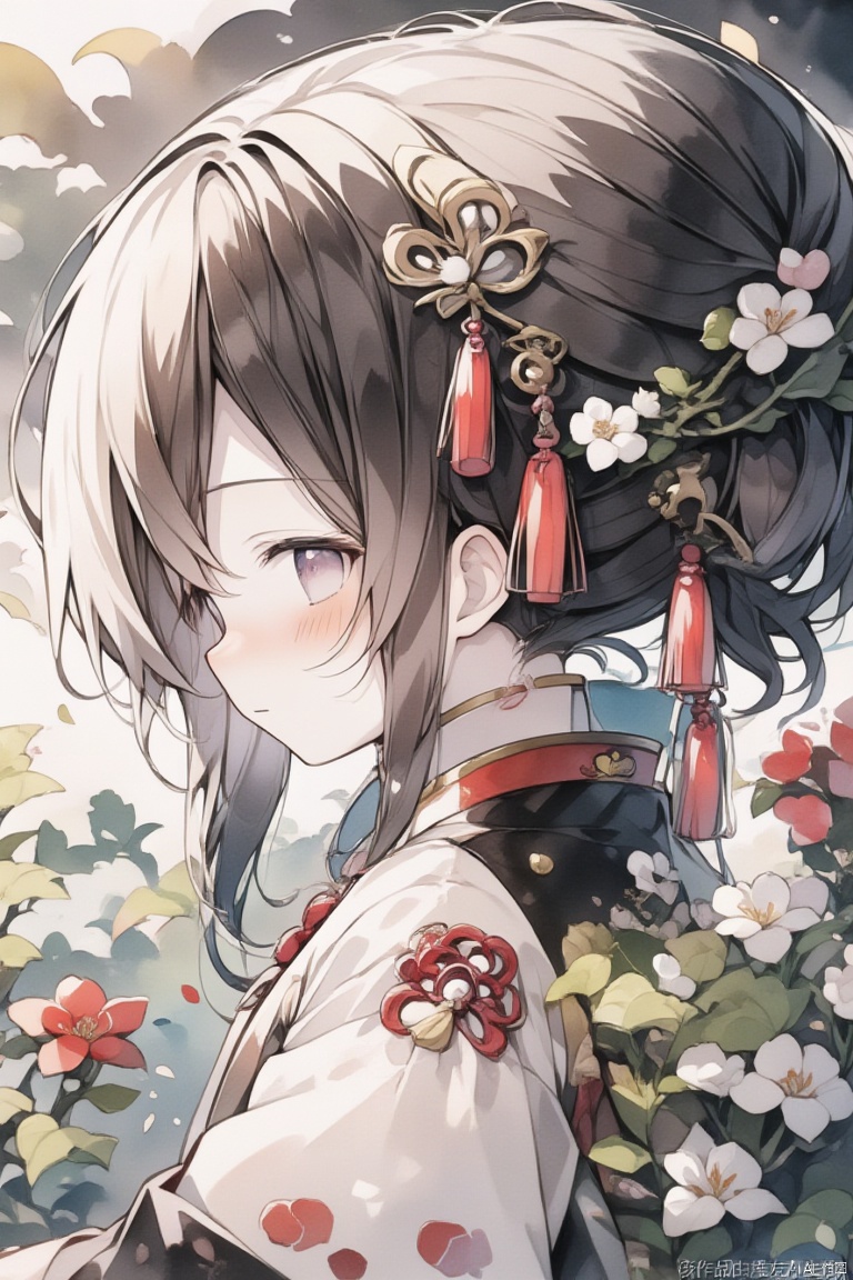 1 girl,Master piece, high quality, cute, happy, flowers, grass, fantasy, Wonderland