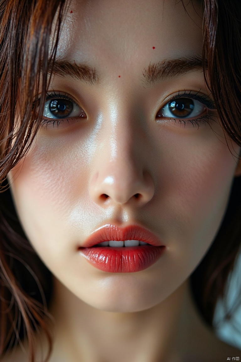 GX-girl,1girl,RAW photo,dslr, soft lighting, high quality, film grain, Fujifilm XT3 small chin, (no freckles:0.5), (no cleft chin:1.5), perfect eyes,thin lips, glowing irises, ((even eyes)), ((even pupils)), round iris, detailed pupils, light reflections, visible cornea, blood vessels,  pale skin, skin pores,blood vessels in sclera, detailed skin, beauty spots, skin fuzz, shine from within, hands off face, 