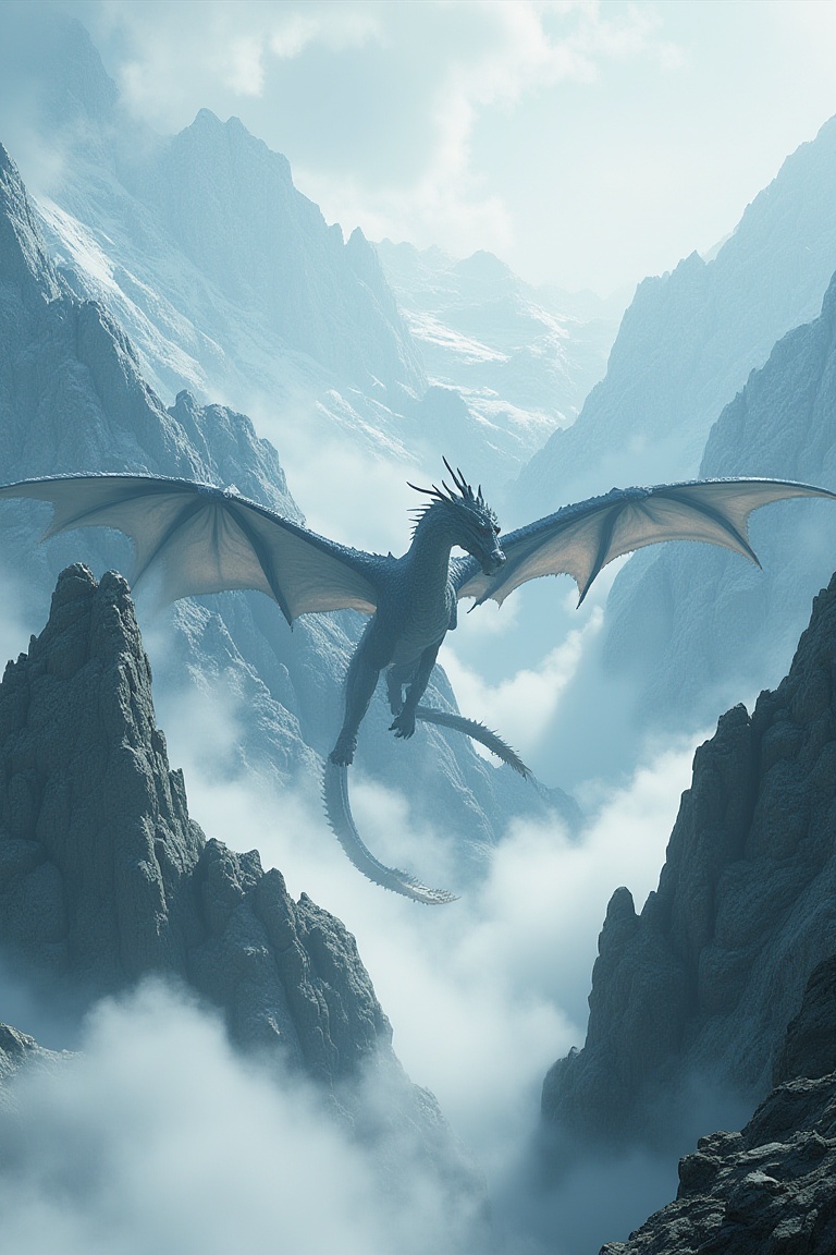 A dragon soaring through misty mountain peaks,  game engine,  cgi on Tensor.Art