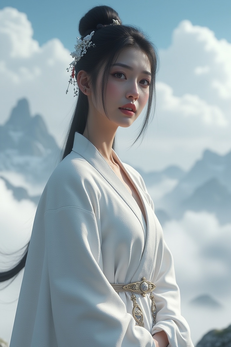 portrait of woman wearing white robe,  game engine,  cgi on Tensor.Art