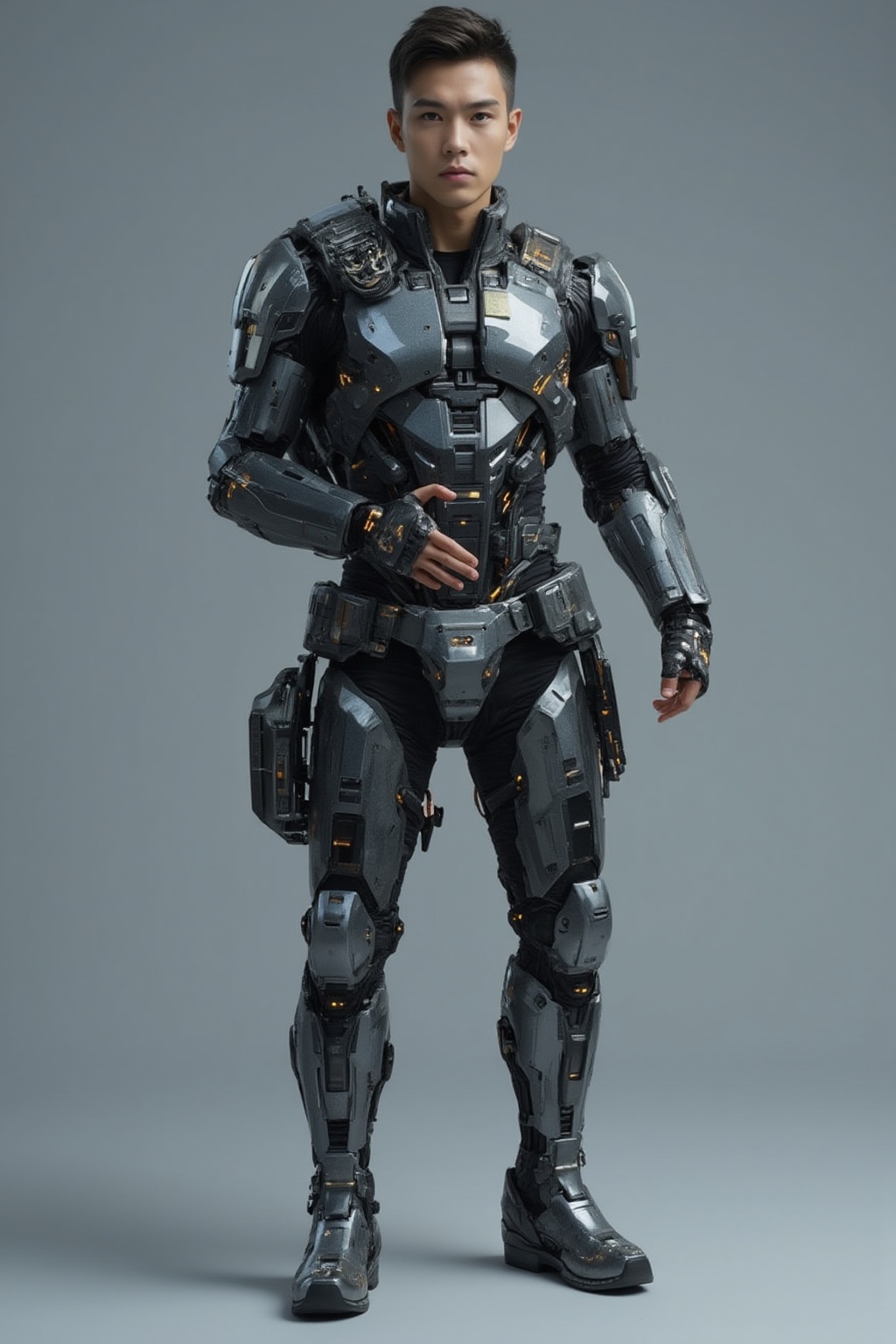 Full-body shot of a handsome Japanese male model,  standing in a stylish pose,  sharp jawline on Tensor.Art