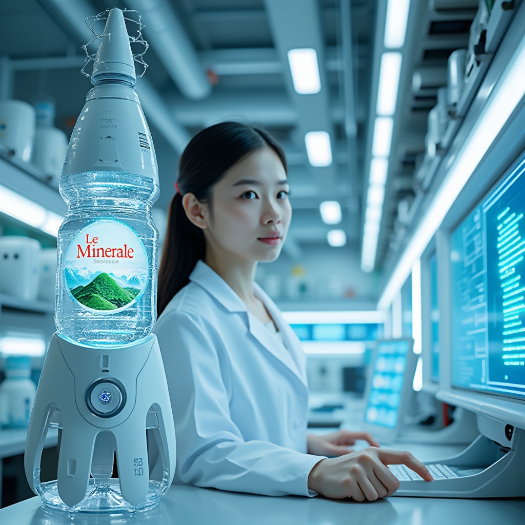 this is the description of bottle,  ( a clear water bottle with a round label that reads "Le Minerale" in red letters. The...