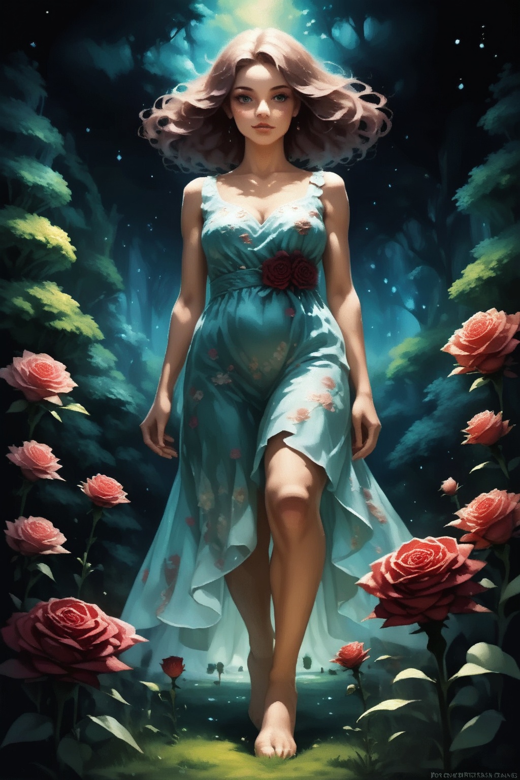 Oil painting,  (girl holding a single rose),  very delicate and soft lighting on Tensor.Art