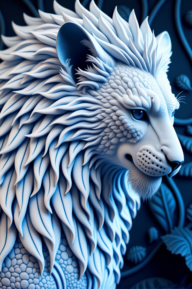xrottx-intrincate-style,  fantasy lion animals detail,  color white and blue by xrottx on Tensor.Art