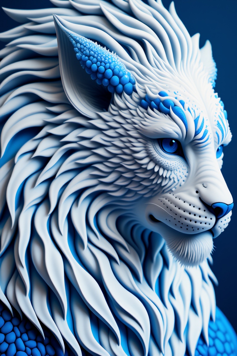 xrottx-intrincate-style,  fantasy lion animals detail,  color white and blue by xrottx on Tensor.Art