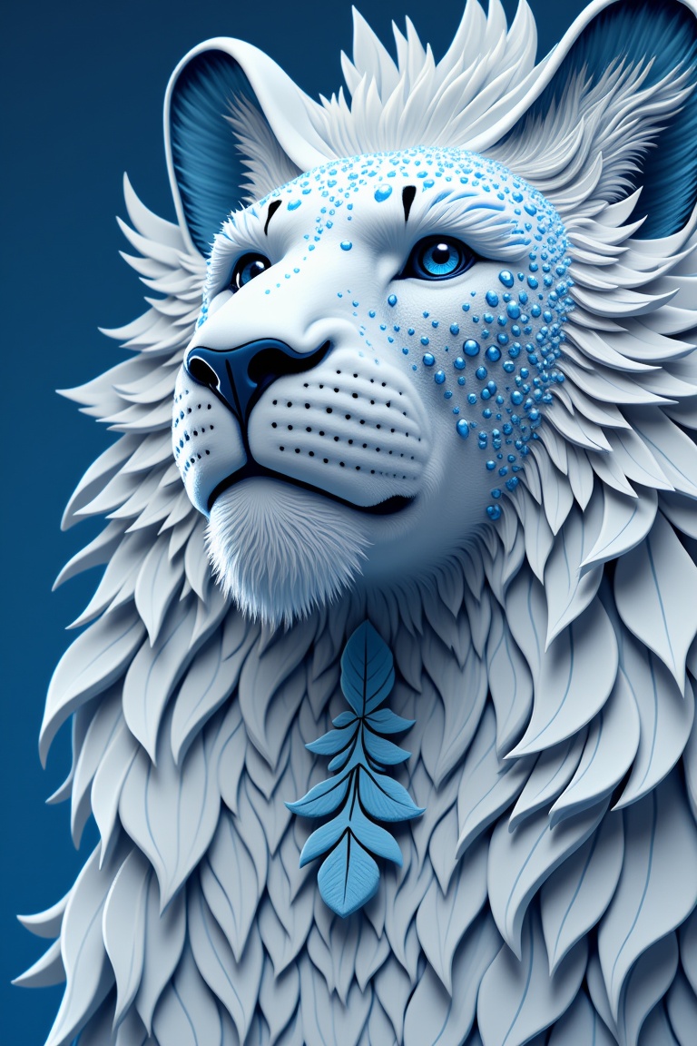 xrottx-intrincate-style,  fantasy lion animals detail,  color white and blue by xrottx on Tensor.Art
