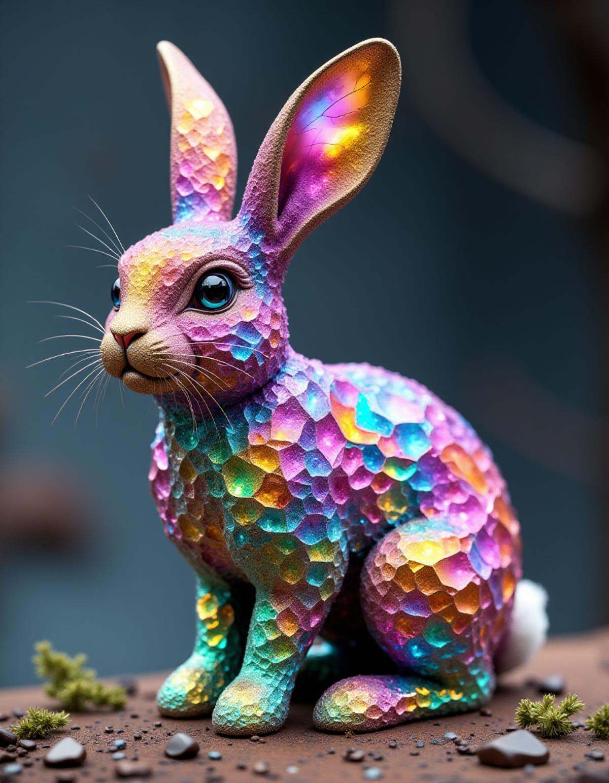 A rabbit made of crystals in the bism2 style <lora:bism2:1>