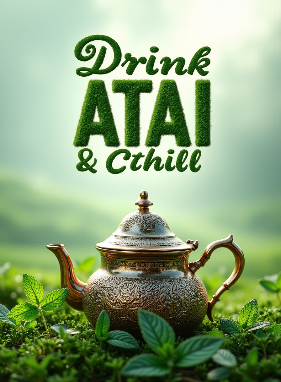 A title text saying "Drink ATAI & Chill" 3d text ,  a ,  grass on Tensor.Art