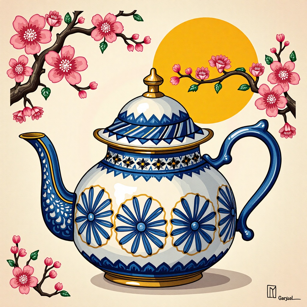 (Teapot moroccan style,  Ukiyo-E),  traditional Japanese woodblock print on Tensor.Art