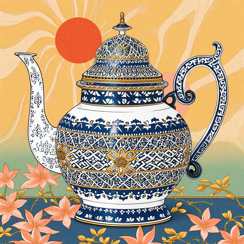 (Teapot moroccan style,  Ukiyo-E),  traditional Japanese woodblock print on Tensor.Art
