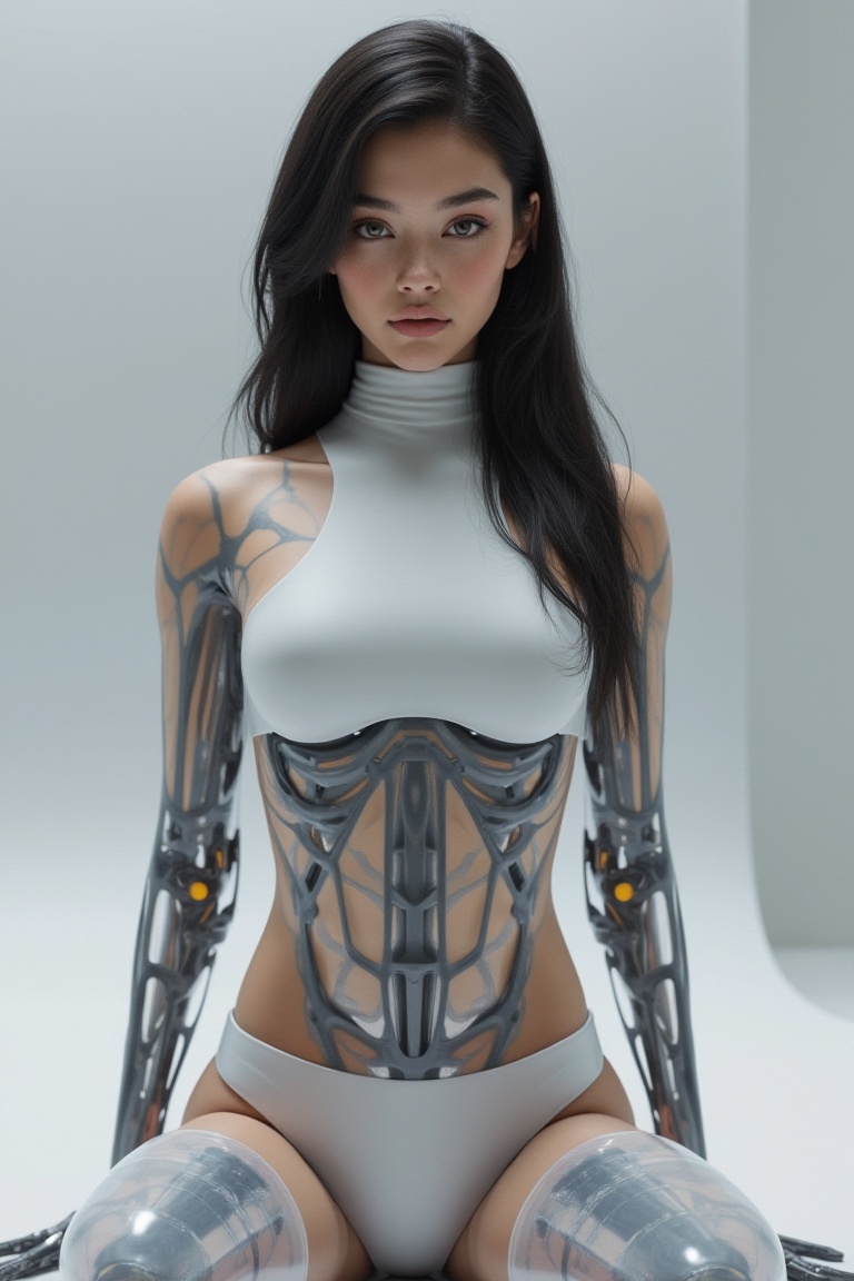 A beautiful Korean android girl,  gynoid,  spread legs on Tensor.Art