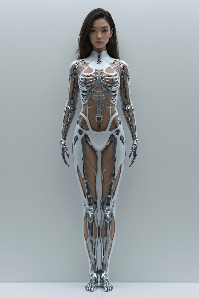 A beautiful Korean android girl,  gynoid,  spread legs on Tensor.Art