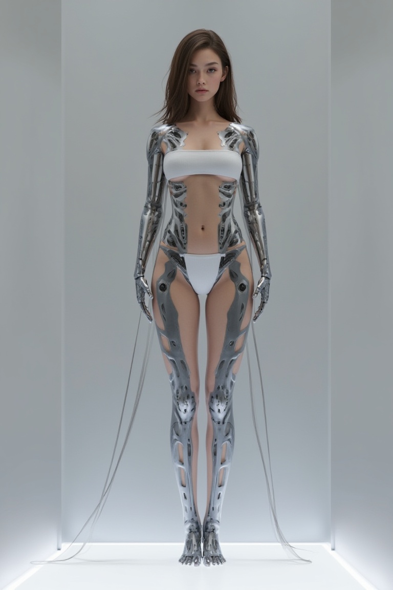 A beautiful Korean android girl,  gynoid,  spread legs on Tensor.Art