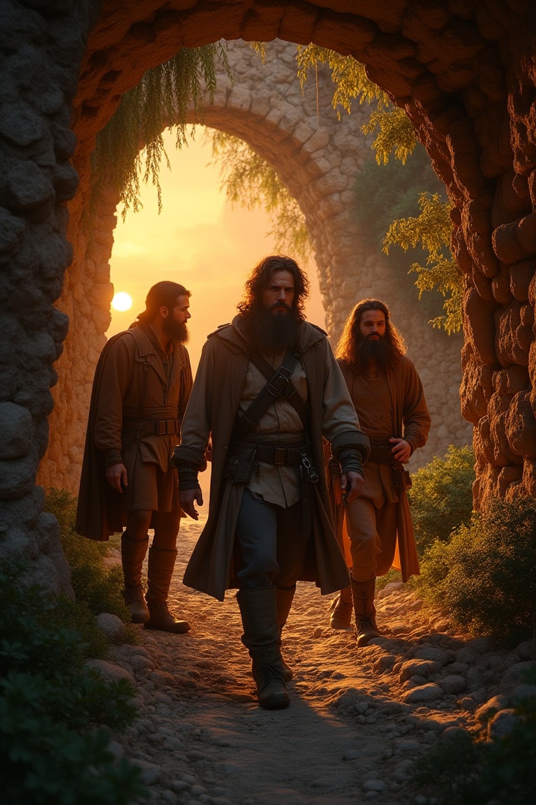 A group of adventurers,  dressed in rugged,  medieval attire on Tensor.Art