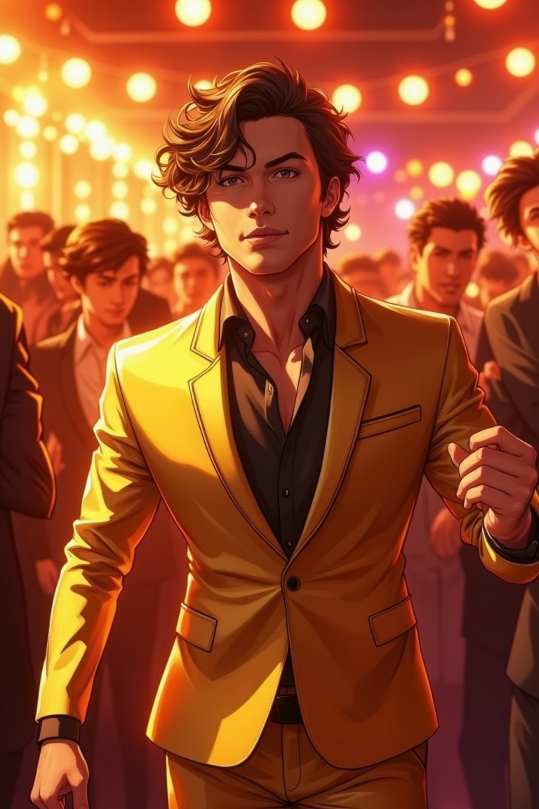 Handsome man wearing gold suit,  in party,  happy vibes on Tensor.Art