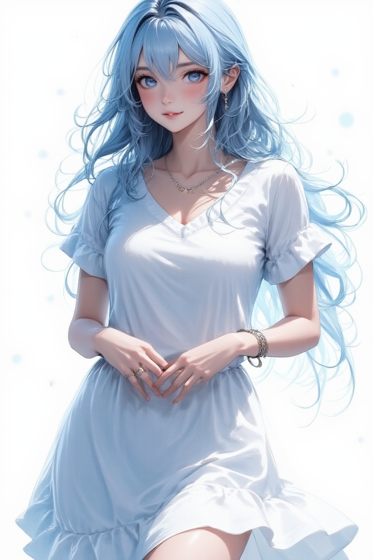 Beautiful girl. She is very charming,  she wears a very casual dress. Detailed image,  detailed skin on Tensor.Art