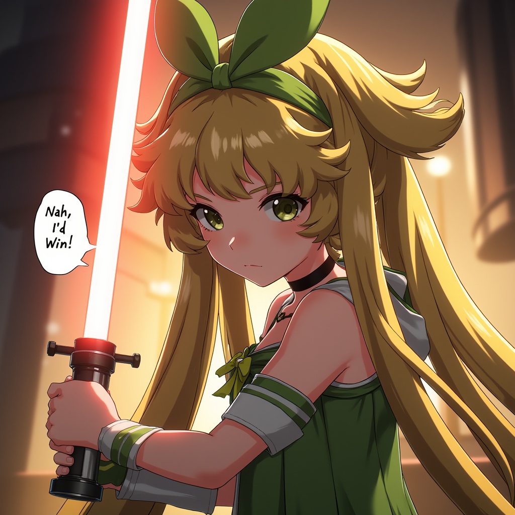 vrnwdf,  A cinematic frame captures a striking anime scene: a young girl with long blonde hair,  hair bow by REYA_012 on T...