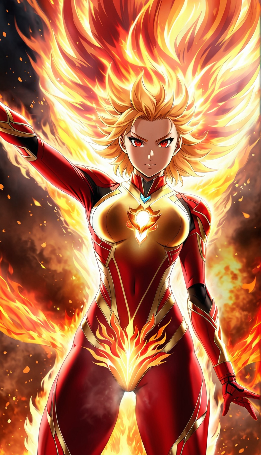 anime:1.9,  cartoon:1.9,  Imagine a dynamic scene featuring of iconic lady_human torch on Tensor.Art