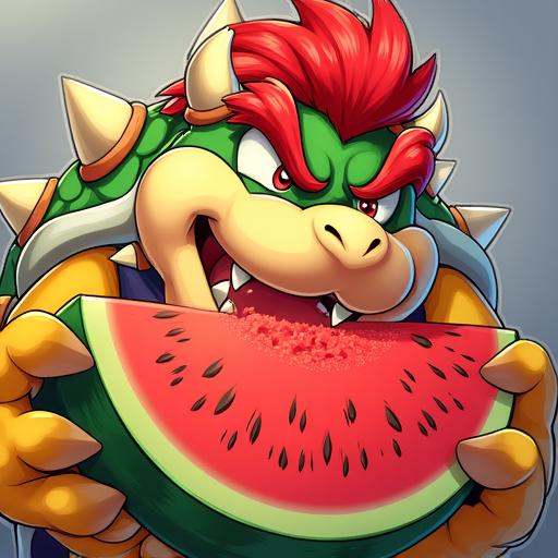 Bowser eating watermelon