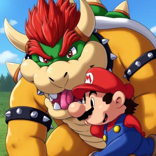 Bowser licking Mario