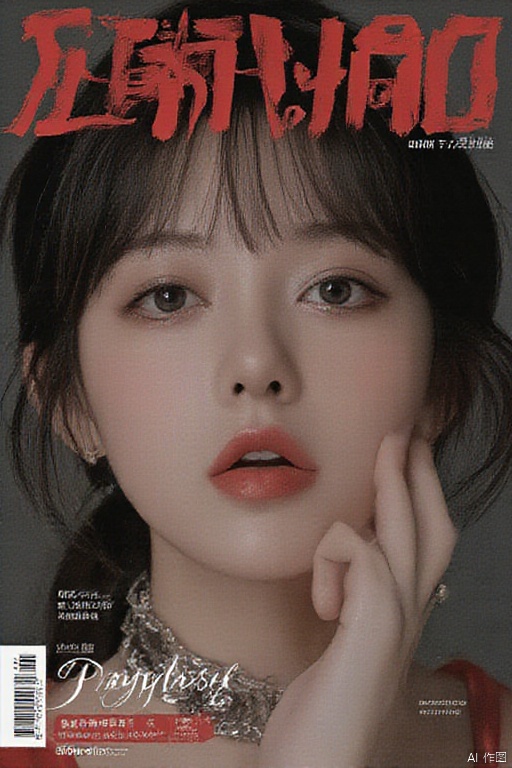 (8k, RAW photo, best quality, masterpiece:1.2),((8k, RAW photo, best quality, masterpiece:1.2),(((portrait:1.2))),((((realistic, photo realistic:1.5)))),(beautifuly detailed eyes:1.2),((front view:1.3)),Fashion Magazine coverï¼A handsome female model, film poster featuring a young miss as the central character.     She stands confidently in the center of the poster, wearing a fashionable and edgy Full set of equipment,   The background is dark and Gritty, The text is Bold and striking, with a catchy tagline that adds to the overall feeling of drama and excitement.     The color palette is mainly dark with splashes of Full of energy colors, giving the poster a Dynamic and visually striking appearance,vertical painting (Magazine:1.3), (cover-style:1.3), Fashionable, miss, Full of energy, Full set of equipment, posture, front, colorful, Dynamic, background, element, confident, Express, Keep, statement, Accessories, majestic, coiled, about, touch, Scenes, text, cover, Bold, striking, title, fashionable, font, catchy, title, big, striking, modern, trend, focus,Fashion,,,fair_skin,shiny_skin,Support your chin with both hands,
