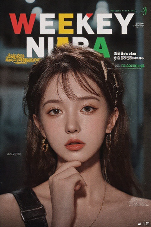 (8k, RAW photo, best quality, masterpiece:1.2),((8k, RAW photo, best quality, masterpiece:1.2),(((portrait:1.2))),((((realistic, photo realistic:1.5)))),(beautifuly detailed eyes:1.2),((front view:1.3)),Fashion Magazine coverï¼A handsome female model, film poster featuring a young miss as the central character.     She stands confidently in the center of the poster, wearing a fashionable and edgy Full set of equipment,   The background is dark and Gritty, The text is Bold and striking, with a catchy tagline that adds to the overall feeling of drama and excitement.     The color palette is mainly dark with splashes of Full of energy colors, giving the poster a Dynamic and visually striking appearance,vertical painting (Magazine:1.3), (cover-style:1.3), Fashionable, miss, Full of energy, Full set of equipment, posture, front, colorful, Dynamic, background, element, confident, Express, Keep, statement, Accessories, majestic, coiled, about, touch, Scenes, text, cover, Bold, striking, title, fashionable, font, catchy, title, big, striking, modern, trend, focus,Fashion,,,fair_skin,shiny_skin,Support your chin with both hands,