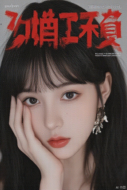 (8k, RAW photo, best quality, masterpiece:1.2),((8k, RAW photo, best quality, masterpiece:1.2),(((portrait:1.2))),((((realistic, photo realistic:1.5)))),(beautifuly detailed eyes:1.2),((front view:1.3)),Fashion Magazine coverï¼A handsome female model, film poster featuring a young miss as the central character.     She stands confidently in the center of the poster, wearing a fashionable and edgy Full set of equipment,   The background is dark and Gritty, The text is Bold and striking, with a catchy tagline that adds to the overall feeling of drama and excitement.     The color palette is mainly dark with splashes of Full of energy colors, giving the poster a Dynamic and visually striking appearance,vertical painting (Magazine:1.3), (cover-style:1.3), Fashionable, miss, Full of energy, Full set of equipment, posture, front, colorful, Dynamic, background, element, confident, Express, Keep, statement, Accessories, majestic, coiled, about, touch, Scenes, text, cover, Bold, striking, title, fashionable, font, catchy, title, big, striking, modern, trend, focus,Fashion,,,fair_skin,shiny_skin,Support your chin with both hands,