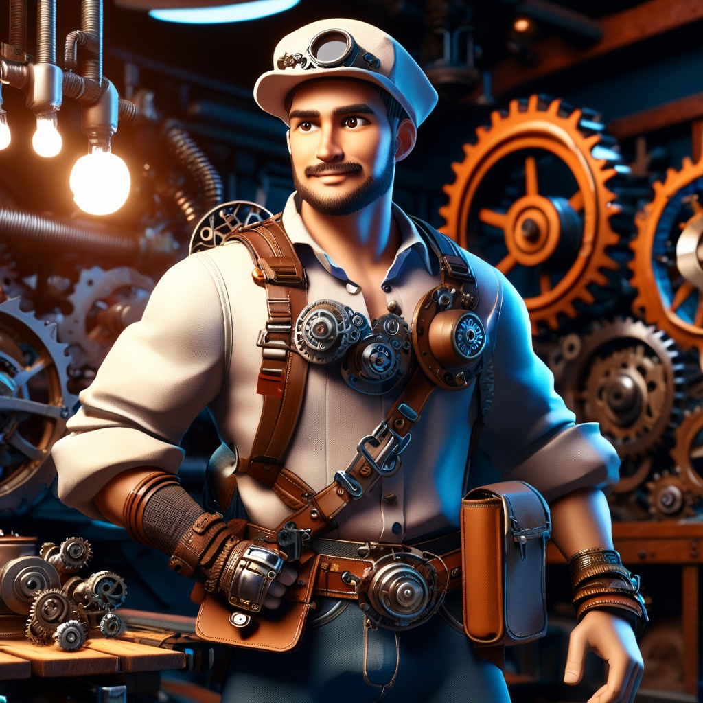 3D game character design of a steampunk adventurer,  with mechanical limbs,  goggles on Tensor.Art