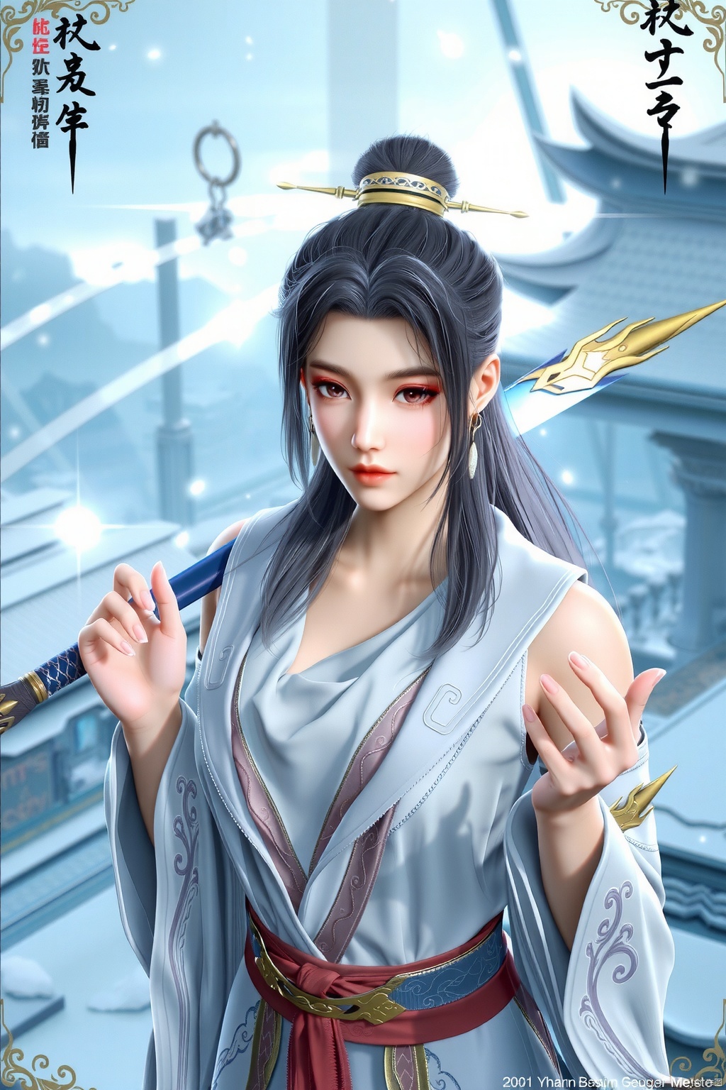  best quality,masterpiece,arien_hanfu,1girl,(falling_snow:1.2),looking_at_viewer,,(big breasts:1.59), ,Xyunxiao