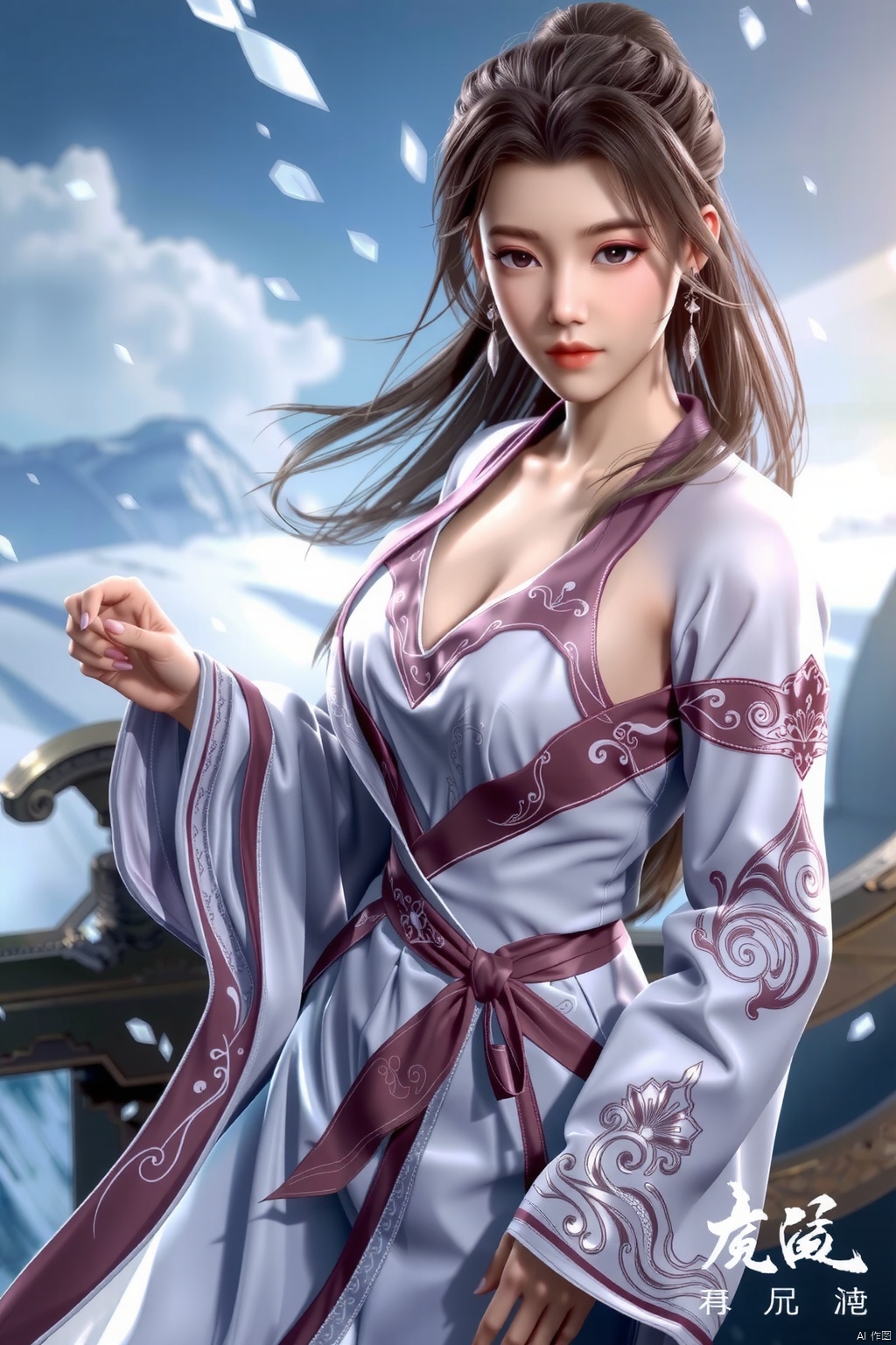  best quality,masterpiece,arien_hanfu,1girl,(falling_snow:1.2),looking_at_viewer,,(big breasts:1.59), ,Xyunxiao