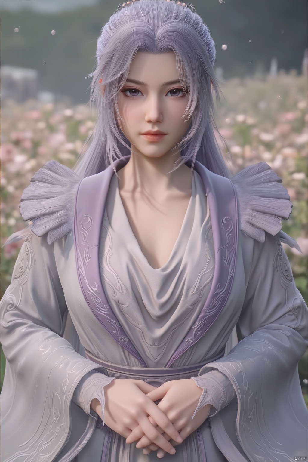  best quality,masterpiece,arien_hanfu,1girl,(falling_snow:1.2),looking_at_viewer,,(big breasts:1.59), ,Xyunxiao,(A garden full of flowers in the background:1.7)