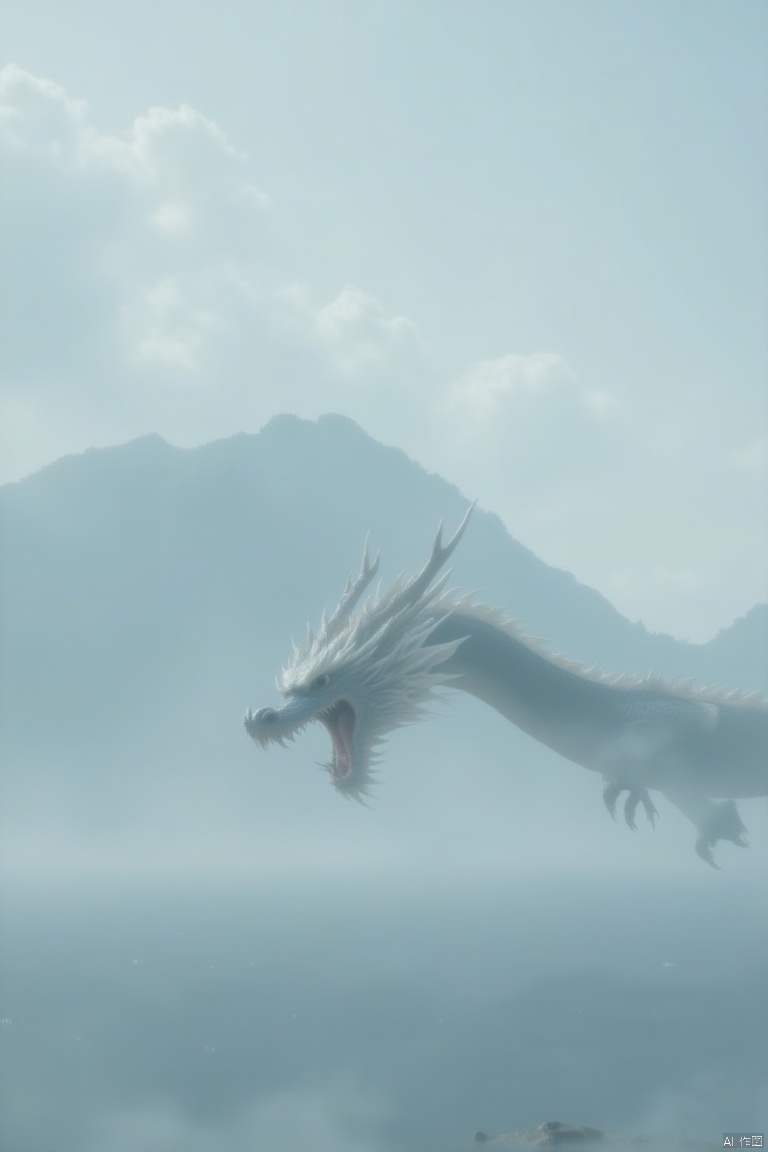 loong
a dragon is soaring through the air
its head turned towards the left side of the frame. Its mouth is open
revealing its sharp teeth. The dragon's head is adorned with white feathers
adding a touch of contrast to the scene. The backdrop is a misty
foggy landscape
with a large mountain range in the distance. The sky is a pale blue
dotted with fluffy white clouds.
Spurt fire
sharp claws
（swimming posture：1.05）