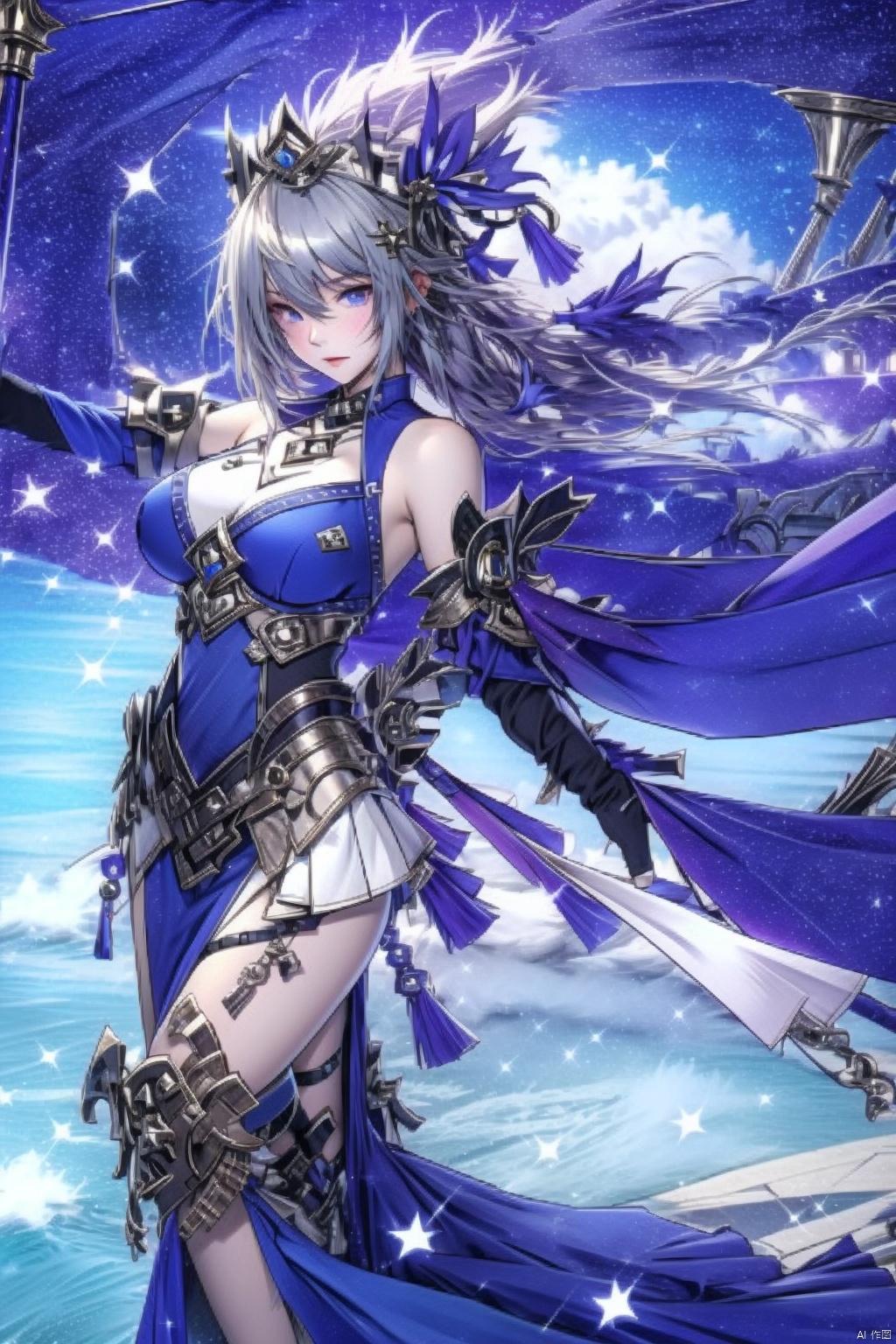 1girl solo long hair looking at viewer skirt gloves pointy ears crown