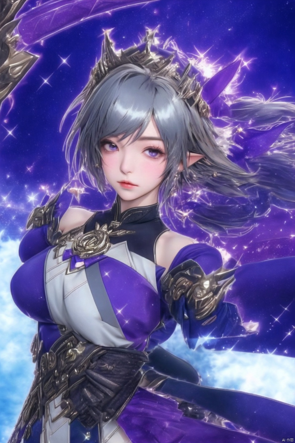 1girl solo long hair looking at viewer skirt gloves pointy ears crown