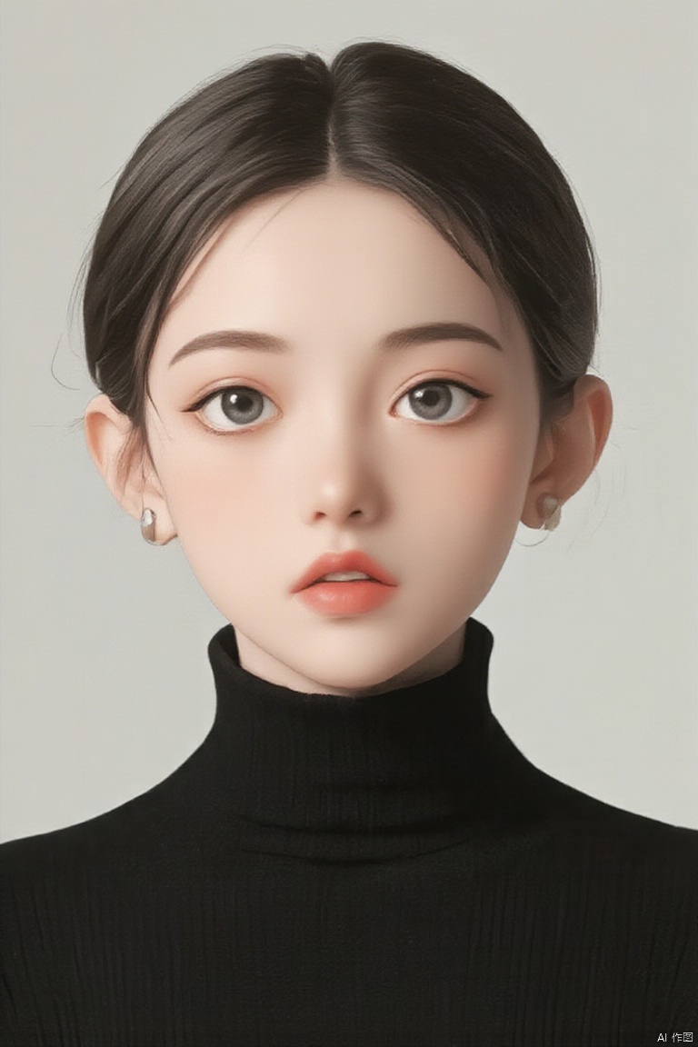 a woman wearing a black turtle neck top, a portrait, instagram, small necklace, very beautiful young woman, h 7 6 8, february), ( ivory black ), gongbi