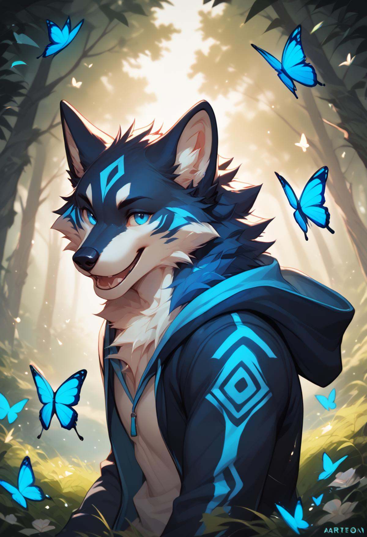 azul,  furry,  Whimsical and joyful scene on Tensor.Art
