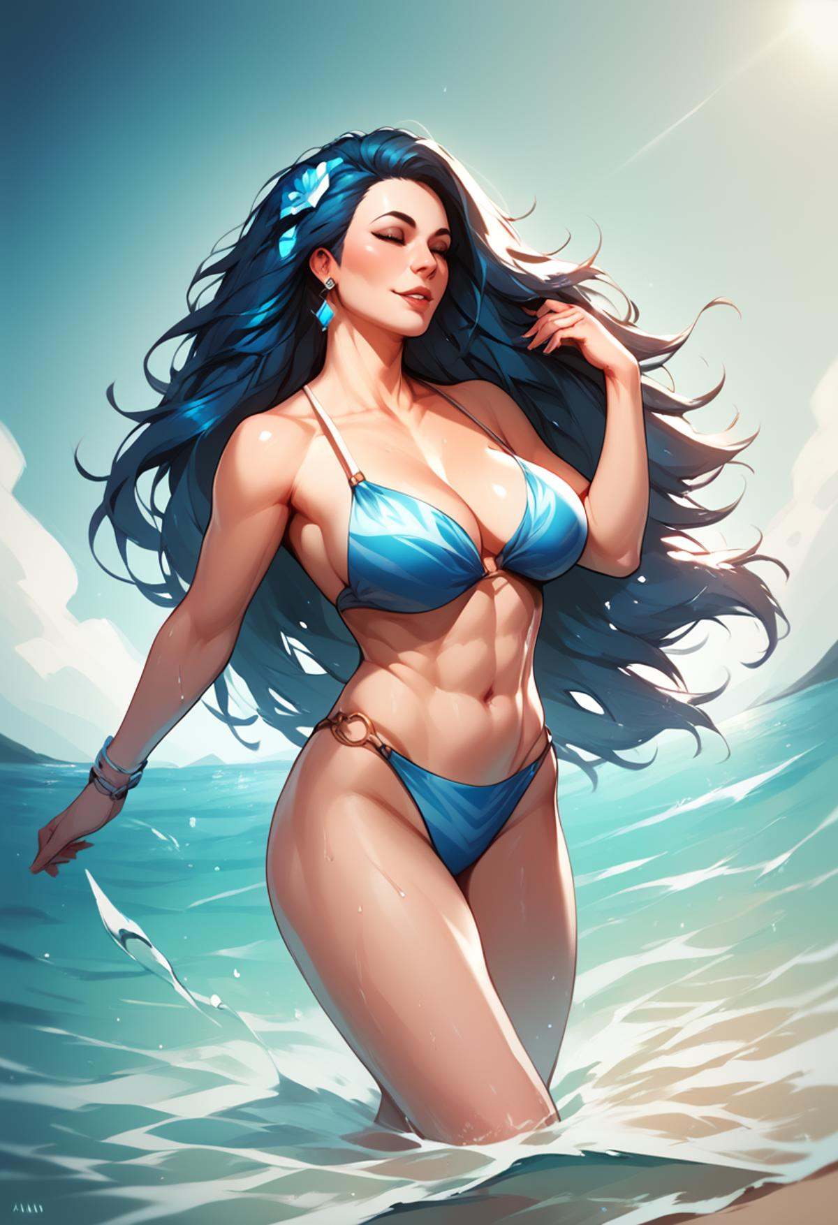azul,  shirtless,  swimming short on Tensor.Art