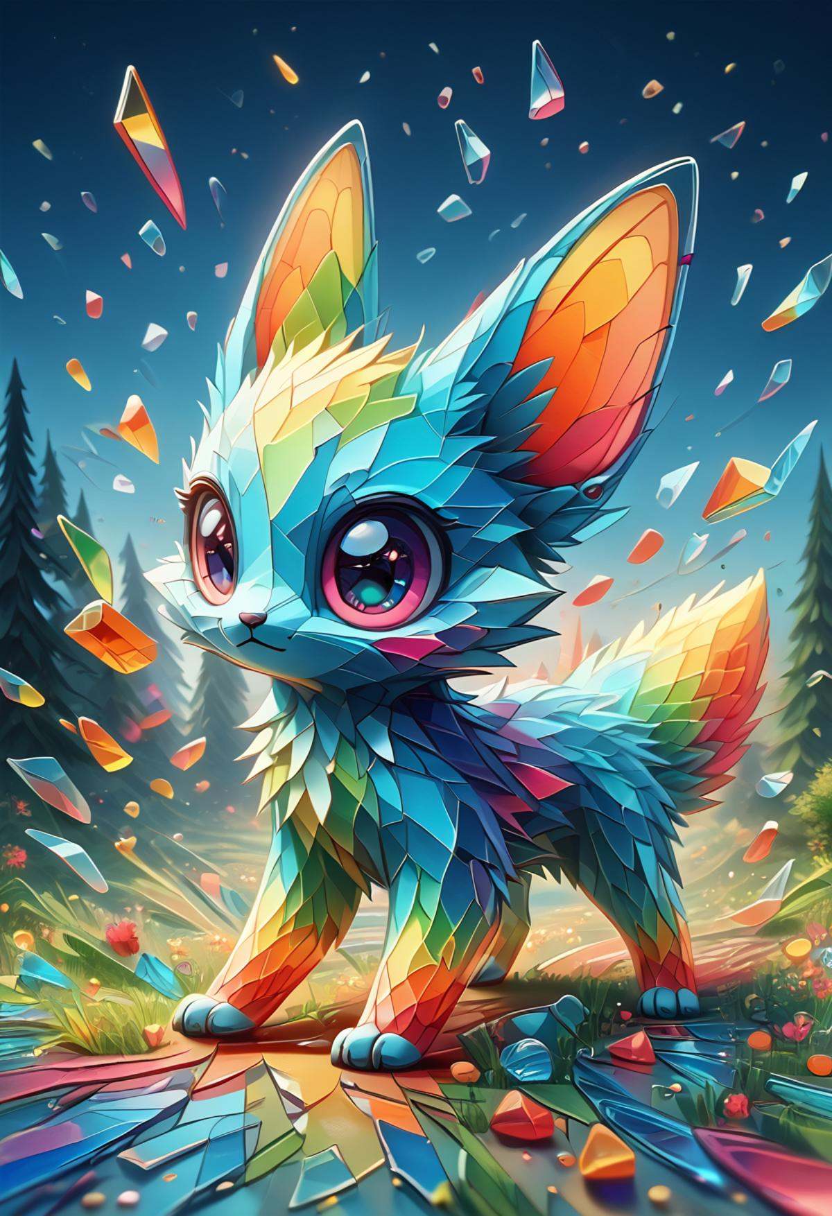 glass shard,  A vibrant illustration of a colorful,  cute creature with big by Soxan on Tensor.Art