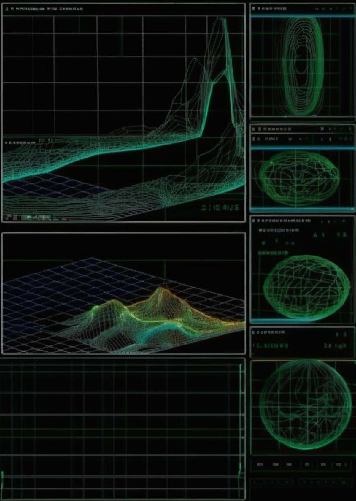 a screenshot , GeoWave Console: Dynamic topographical lines manipulated by touch. , Epsylon Point, vfx, computer graphics,  (cgi, a wireframe) diagram, net art<lora:cyberui_sdxl:1.0>