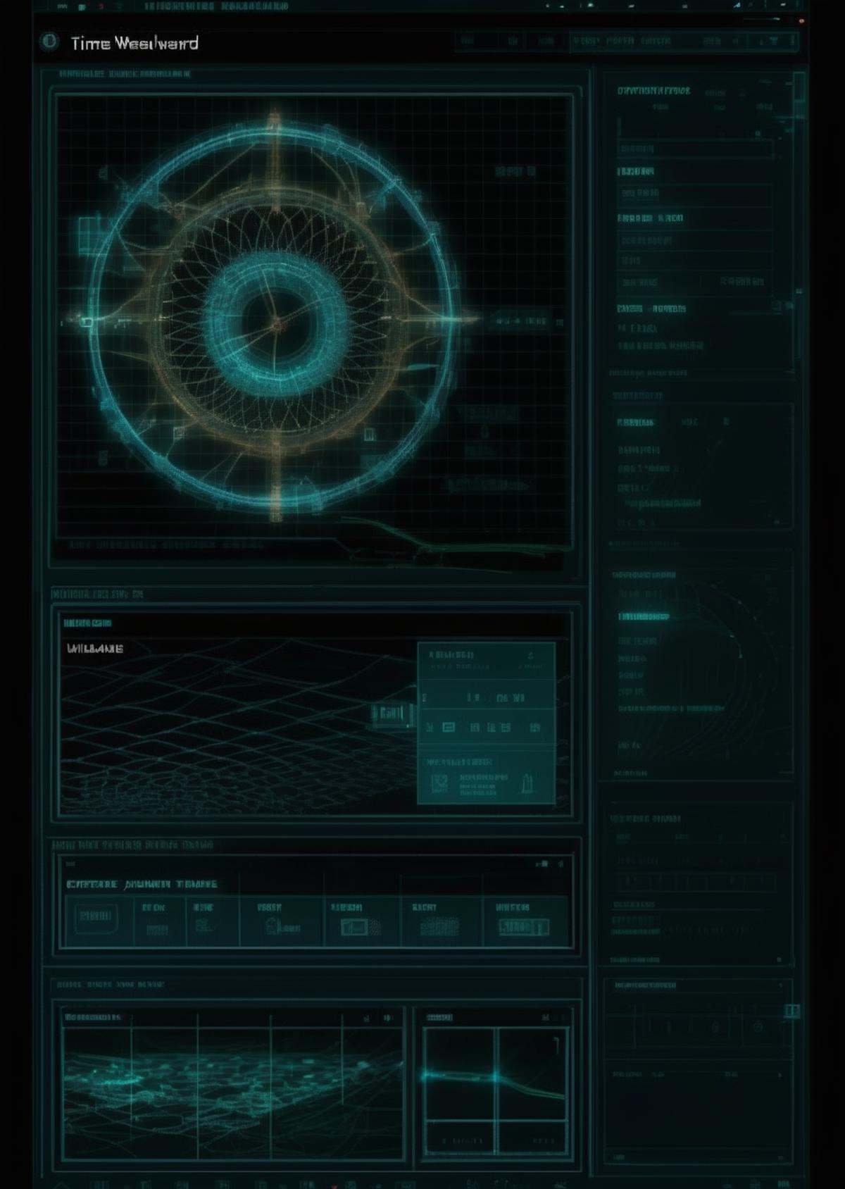 a screenshot , TimeWeave Dashboard: Threads of time woven into a tangible interface. , Epsylon Point, vfx, computer graphics,  (cgi, a wireframe) diagram, net art<lora:cyberui_sdxl:1.0>