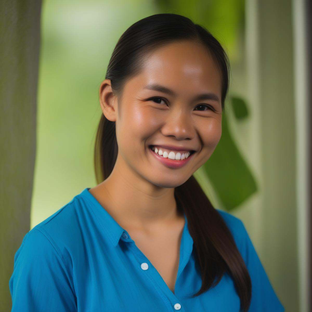 LL_FILIPINA,  smiling at the camera,  wearing a blue shirt on Tensor.Art