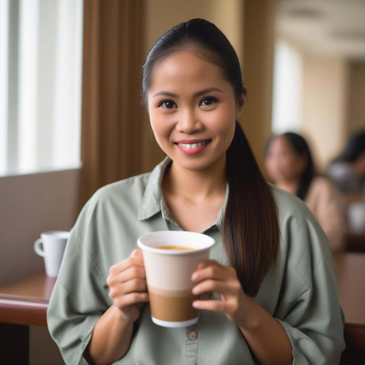 LL_FILIPINA,  holding a cup of coffee on Tensor.Art
