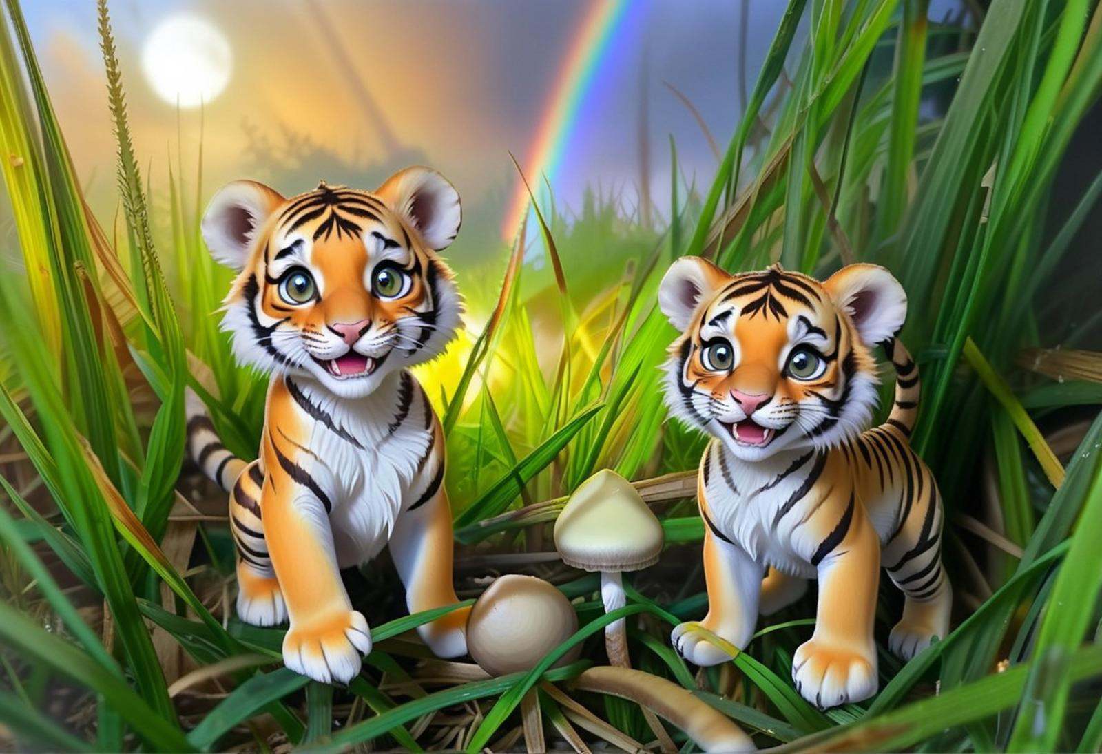 photo of small cute tigers playing,  detailed eyes,  detailed face on Tensor.Art