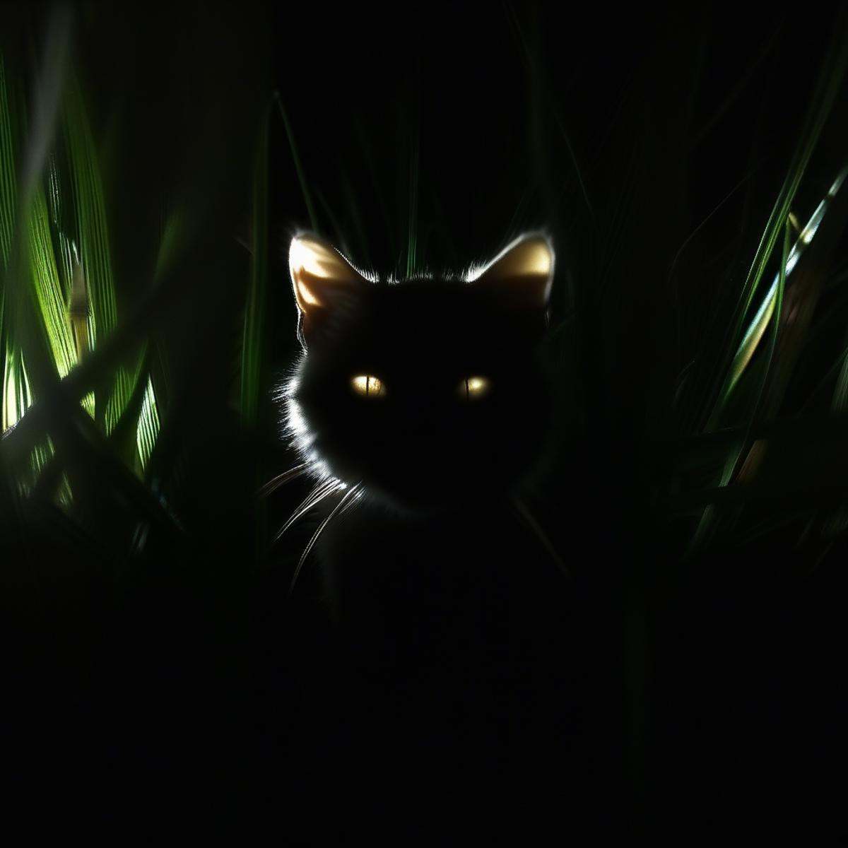 dark-grasshrooms,  a closeup photo of a cat head in grass,  silhouette on Tensor.Art